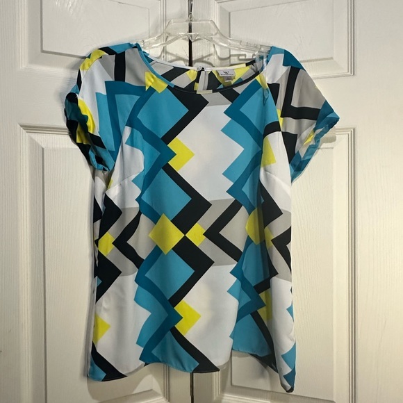 Worthington size large top geometric lightweight summer women's blouse - Picture 1 of 3